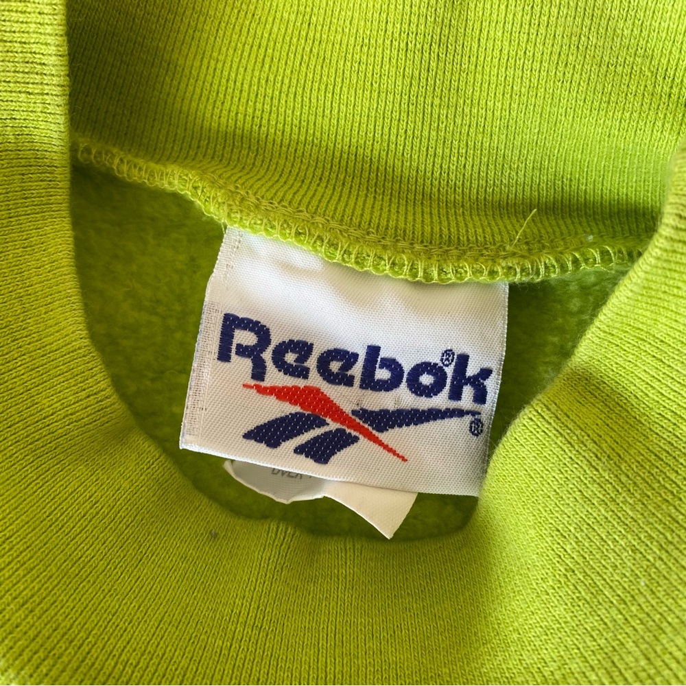 Vintage 90s Reebok Sweatshirt Spell Out Stripe Mock Turtleneck Lime Green S - Picture 6 of 7